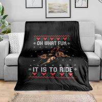 Western Bull Riding Ugly Christmas Throw Blanket Oh What Fun It Is To Ride - Wonder Print Shop