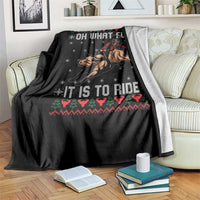 Western Bull Riding Ugly Christmas Throw Blanket Oh What Fun It Is To Ride - Wonder Print Shop
