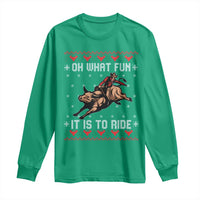 Western Bull Riding Ugly Christmas Long Sleeve Shirt Oh What Fun It Is To Ride - Wonder Print Shop