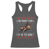 Western Bull Riding Ugly Christmas Racerback Tank Top Oh What Fun It Is To Ride - Wonder Print Shop