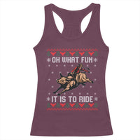 Western Bull Riding Ugly Christmas Racerback Tank Top Oh What Fun It Is To Ride - Wonder Print Shop