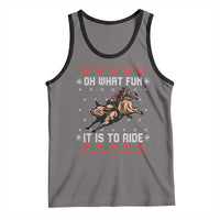 Western Bull Riding Ugly Christmas Tank Top Oh What Fun It Is To Ride - Wonder Print Shop