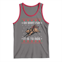 Western Bull Riding Ugly Christmas Tank Top Oh What Fun It Is To Ride - Wonder Print Shop