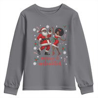 African American Christmas Youth Sweatshirt Funny Dancing Black Santa And Mrs Claus Merry And Melanated - Wonder Print Shop