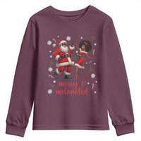 African American Christmas Youth Sweatshirt Funny Dancing Black Santa And Mrs Claus Merry And Melanated - Wonder Print Shop
