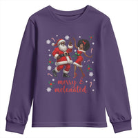 African American Christmas Youth Sweatshirt Funny Dancing Black Santa And Mrs Claus Merry And Melanated - Wonder Print Shop
