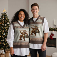 They Not Like Us V-Neck Knit Sweater Vest Funny Xmas Black Santa Claus - Wonder Print Shop