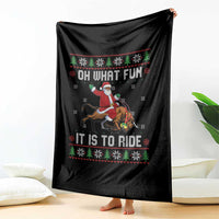 Oh What Fun It Is To Ride Throw Blanket Black Santa Bull Rider Ugly Christmas Gift - Wonder Print Shop