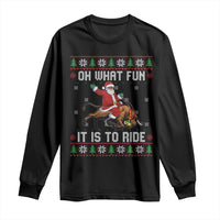 Oh What Fun It Is To Ride Long Sleeve Shirt Black Santa Bull Rider Ugly Christmas Gift - Wonder Print Shop
