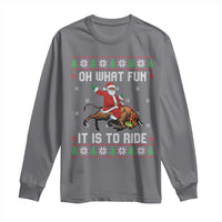Oh What Fun It Is To Ride Long Sleeve Shirt Black Santa Bull Rider Ugly Christmas Gift - Wonder Print Shop