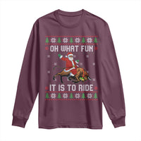 Oh What Fun It Is To Ride Long Sleeve Shirt Black Santa Bull Rider Ugly Christmas Gift - Wonder Print Shop