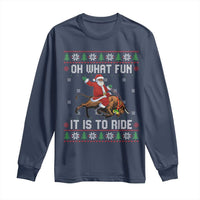 Oh What Fun It Is To Ride Long Sleeve Shirt Black Santa Bull Rider Ugly Christmas Gift - Wonder Print Shop