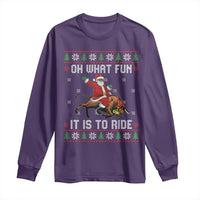 Oh What Fun It Is To Ride Long Sleeve Shirt Black Santa Bull Rider Ugly Christmas Gift - Wonder Print Shop
