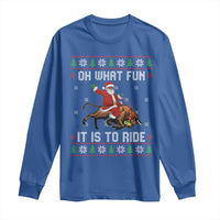 Oh What Fun It Is To Ride Long Sleeve Shirt Black Santa Bull Rider Ugly Christmas Gift - Wonder Print Shop