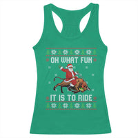 Oh What Fun It Is To Ride Racerback Tank Top Black Santa Bull Rider Ugly Christmas Gift - Wonder Print Shop