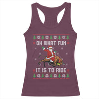 Oh What Fun It Is To Ride Racerback Tank Top Black Santa Bull Rider Ugly Christmas Gift - Wonder Print Shop