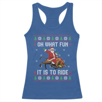 Oh What Fun It Is To Ride Racerback Tank Top Black Santa Bull Rider Ugly Christmas Gift - Wonder Print Shop