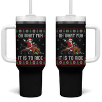 Oh What Fun It Is To Ride Tumbler With Handle Black Santa Bull Rider Ugly Christmas Gift - Wonder Print Shop