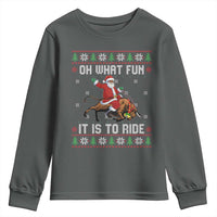 Oh What Fun It Is To Ride Youth Sweatshirt Black Santa Bull Rider Ugly Christmas Gift - Wonder Print Shop