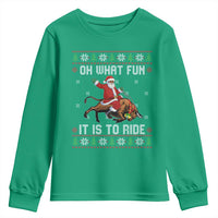 Oh What Fun It Is To Ride Youth Sweatshirt Black Santa Bull Rider Ugly Christmas Gift - Wonder Print Shop