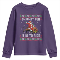 Oh What Fun It Is To Ride Youth Sweatshirt Black Santa Bull Rider Ugly Christmas Gift - Wonder Print Shop