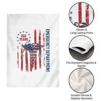 Patriotic ED Nurse Gift Garden Flag 250 Years Of Emergency Department