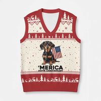 Merica Dachshund Lover V-Neck Knit Sweater Vest 250th Anniversary Gift
