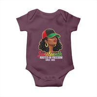 Black Woman Juneteenth Graphic Baby Onesie Rooted In Freedom Since 1865