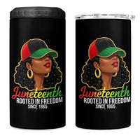 Black Woman Juneteenth Graphic 4 in 1 Can Cooler Tumbler Rooted In Freedom Since 1865