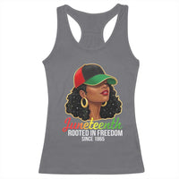 Black Woman Juneteenth Graphic Racerback Tank Top Rooted In Freedom Since 1865