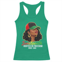 Black Woman Juneteenth Graphic Racerback Tank Top Rooted In Freedom Since 1865