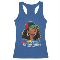 Black Woman Juneteenth Graphic Racerback Tank Top Rooted In Freedom Since 1865