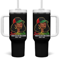 Black Woman Juneteenth Graphic Tumbler With Handle Rooted In Freedom Since 1865