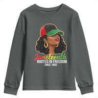 Black Woman Juneteenth Graphic Youth Sweatshirt Rooted In Freedom Since 1865