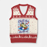 Funny Patriotic Alligator V-Neck Knit Sweater Vest Chill The Fourth Out