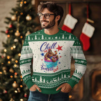 Funny Bigfoot 4th Of July Ugly Christmas Sweater Chill The Fourth Out