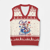Funny Patriotic Persian Cat V-Neck Knit Sweater Vest Chill The Fourth Out