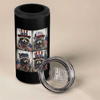 Funny Patriotic Raccoon Selfie 4 in 1 Can Cooler Tumbler USA Flag Red White And Blue Graphic