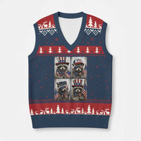 Funny Patriotic Raccoon Selfie V-Neck Knit Sweater Vest USA Flag Red White And Blue Graphic