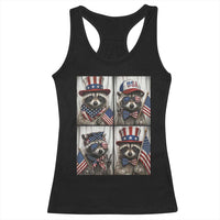 Funny Patriotic Raccoon Selfie Racerback Tank Top USA Flag Red White And Blue Graphic