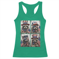 Funny Patriotic Raccoon Selfie Racerback Tank Top USA Flag Red White And Blue Graphic