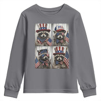 Funny Patriotic Raccoon Selfie Youth Sweatshirt USA Flag Red White And Blue Graphic