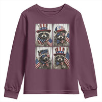 Funny Patriotic Raccoon Selfie Youth Sweatshirt USA Flag Red White And Blue Graphic