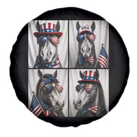 Patriotic Horse Selfie Squad Spare Tire Cover USA Flag Red White And Blue Graphic