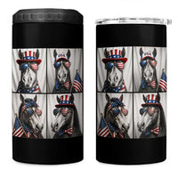 Patriotic Horse Selfie Squad 4 in 1 Can Cooler Tumbler USA Flag Red White And Blue Graphic