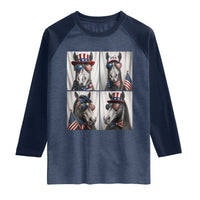 Patriotic Horse Selfie Squad Raglan Shirt USA Flag Red White And Blue Graphic