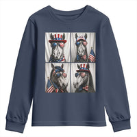 Patriotic Horse Selfie Squad Youth Sweatshirt USA Flag Red White And Blue Graphic