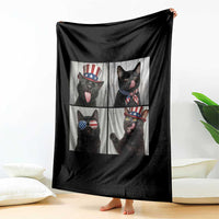 Funny Patriotic Black British Shorthair Cat Selfie Throw Blanket