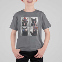 Funny Patriotic Black British Shorthair Cat Selfie T Shirt For Kid