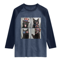 Funny Patriotic Black British Shorthair Cat Selfie Raglan Shirt